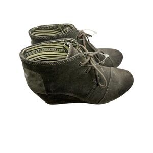 TOMS‎ Gray Suede Lace Up Ankle Booties Wedge Heel Shoes Women's Size 6